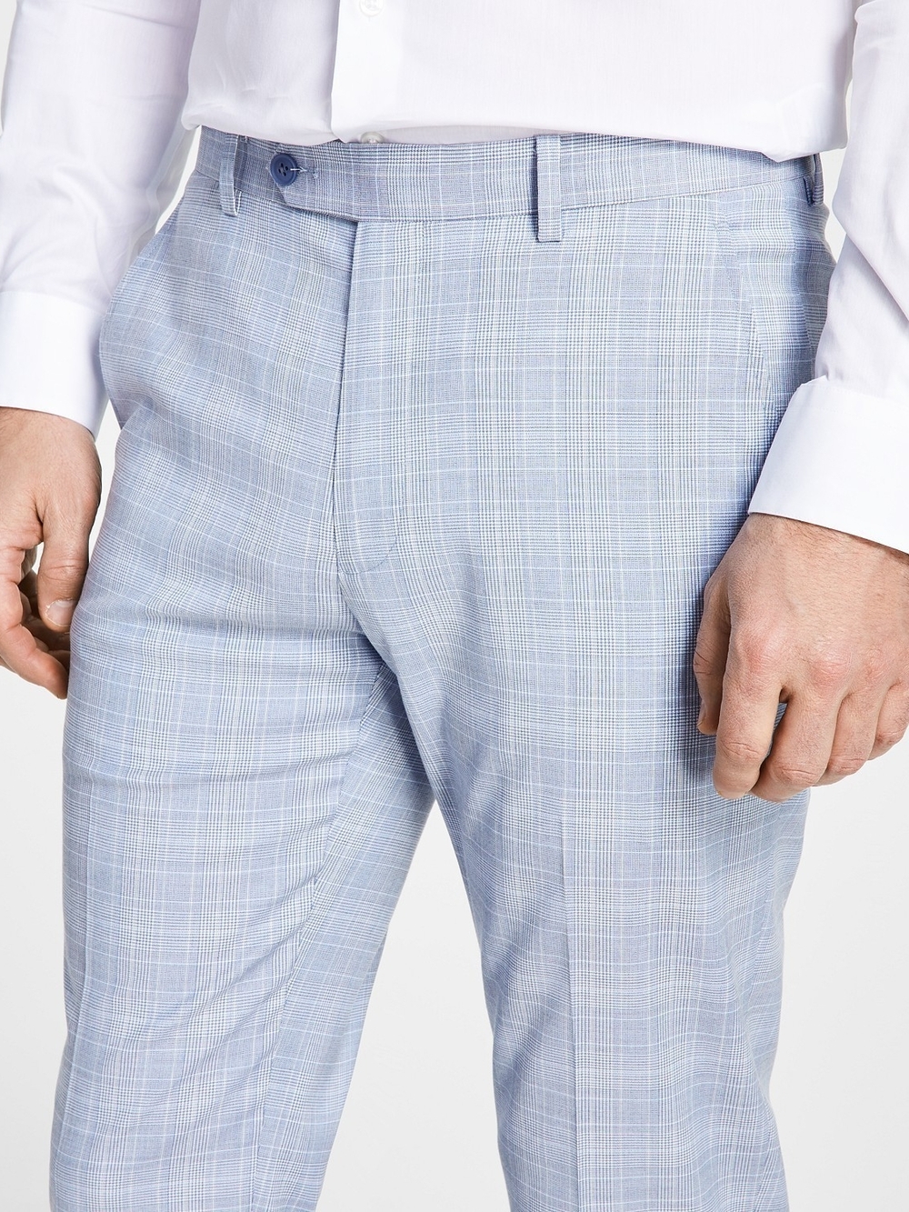 Light Blue Plaid Men's Dress Pants - Modern Tailored Fit